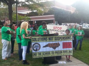 Members of NC HEAT, YOI and EJA speak out against suspensions in Wake County.
